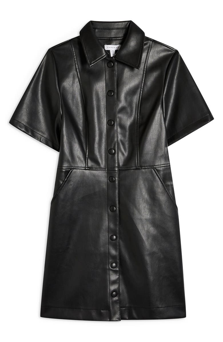Topshop Faux Leather Shirtdress, Alternate, color,