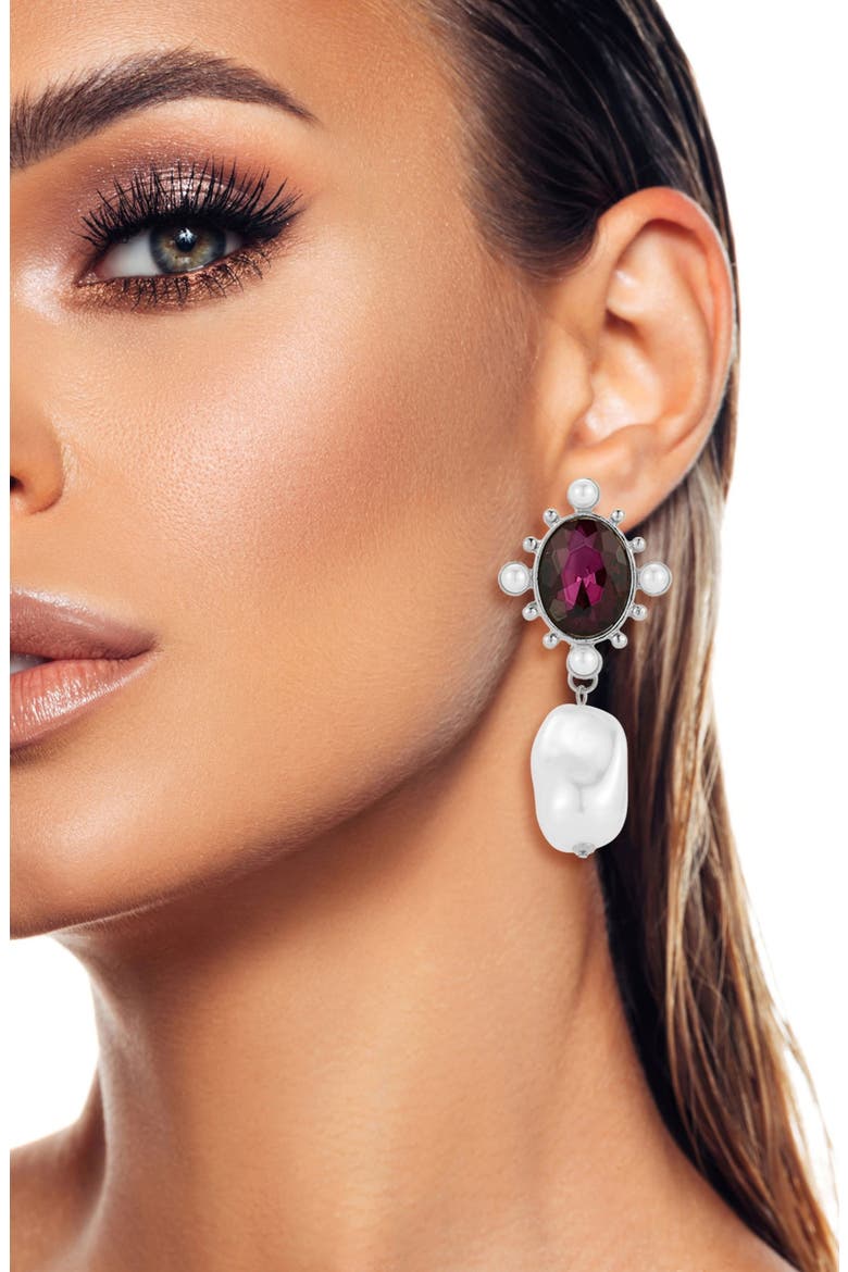 Cubic Zirconia & Faux Pearl Drop Earrings, Alternate, color, SILVER