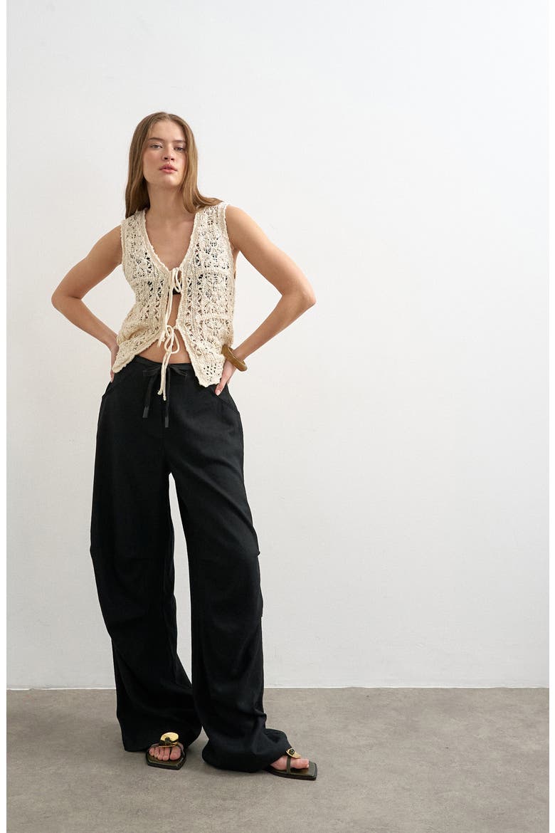 Wide Leg Linen & Cotton Utility Pants, Alternate, color, BLACK