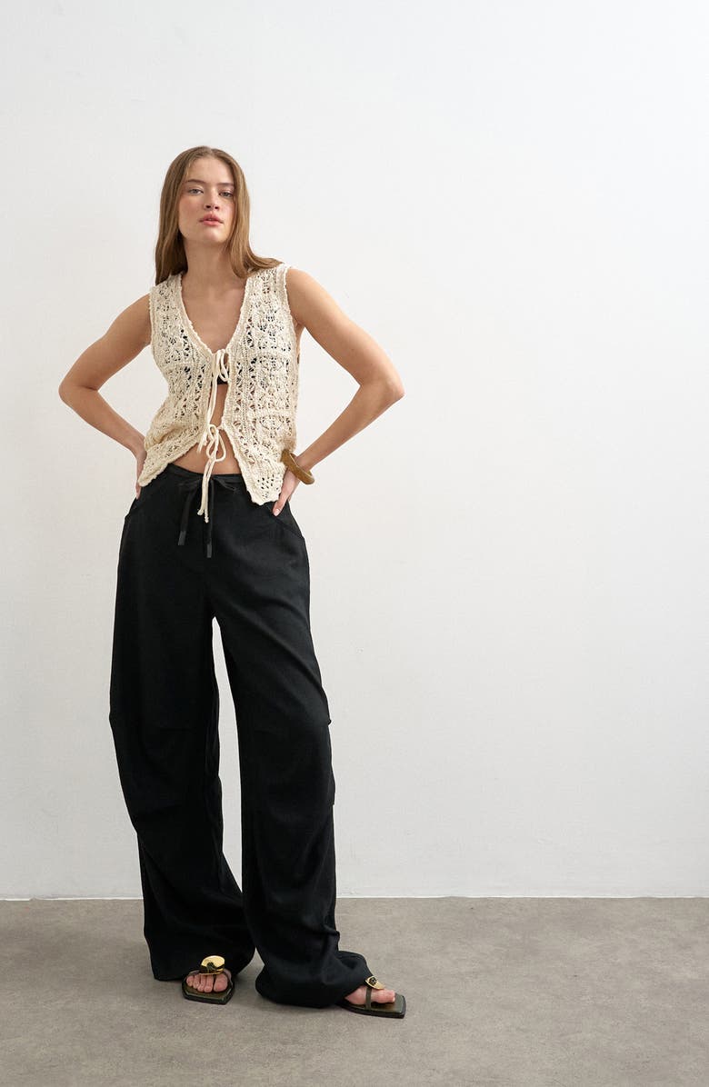 Topshop Wide Leg Linen & Cotton Utility Pants, Alternate, color,