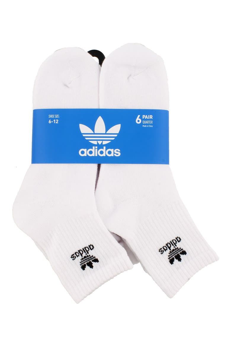 6-Pack Trefoil Performance Quarter Crew Socks, Alternate, color, WHITE