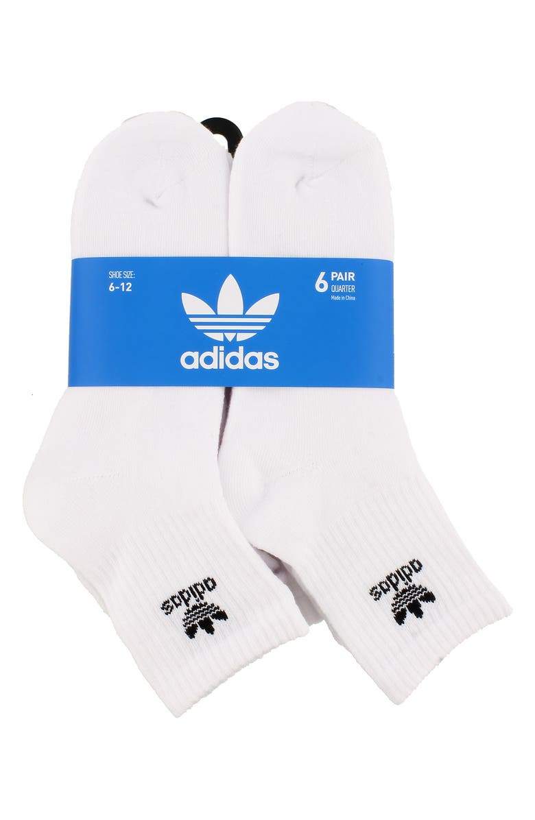 adidas Originals Trefoil 6-Pack Quarter Socks, Alternate, color, White