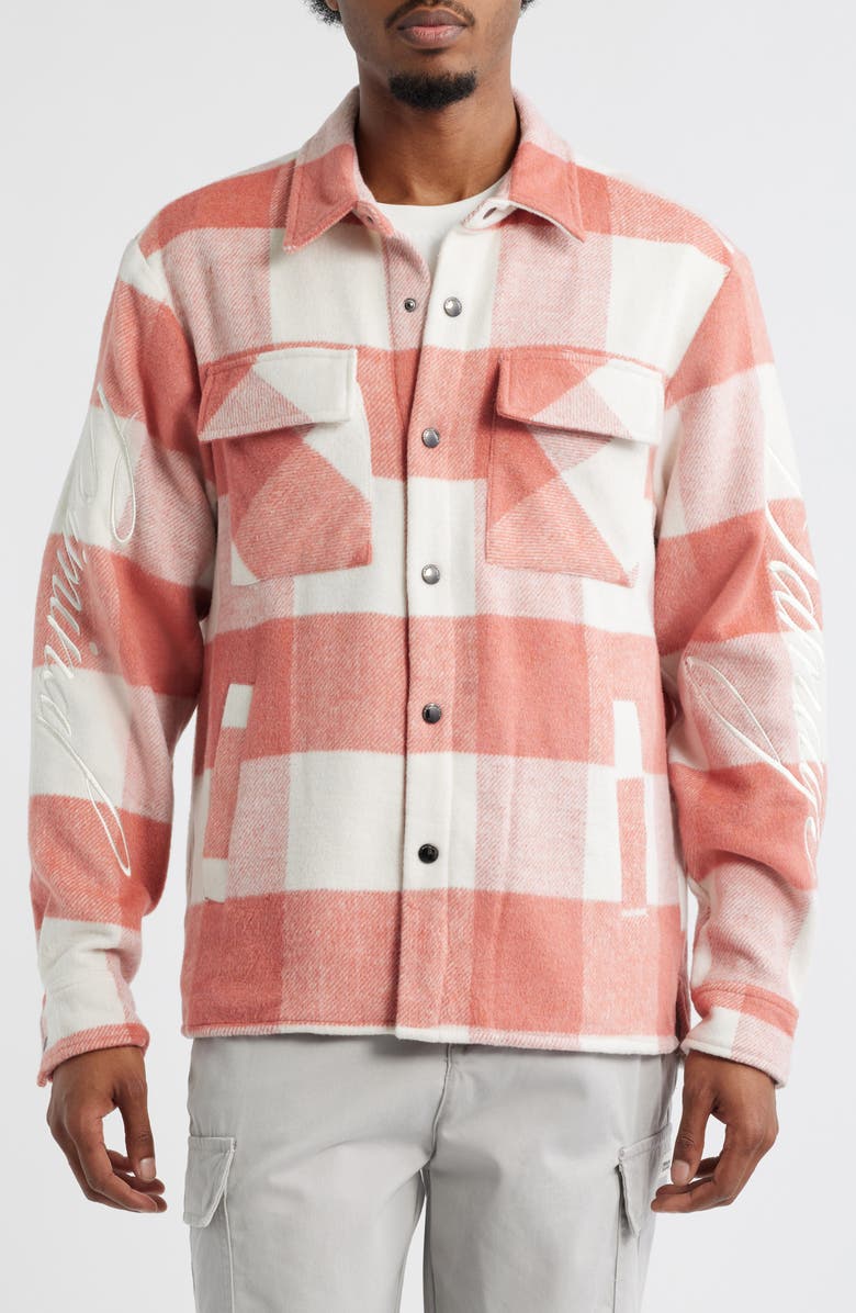 CRIMINAL DAMAGE Embroidered Plaid Flannel Snap-Up Shirt, Alternate, color, 