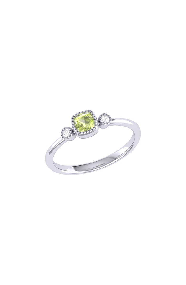 LuvMyJewelry Cushion Cut Peridot & Diamond Birthstone Ring in 14K Gold, Main, color, 