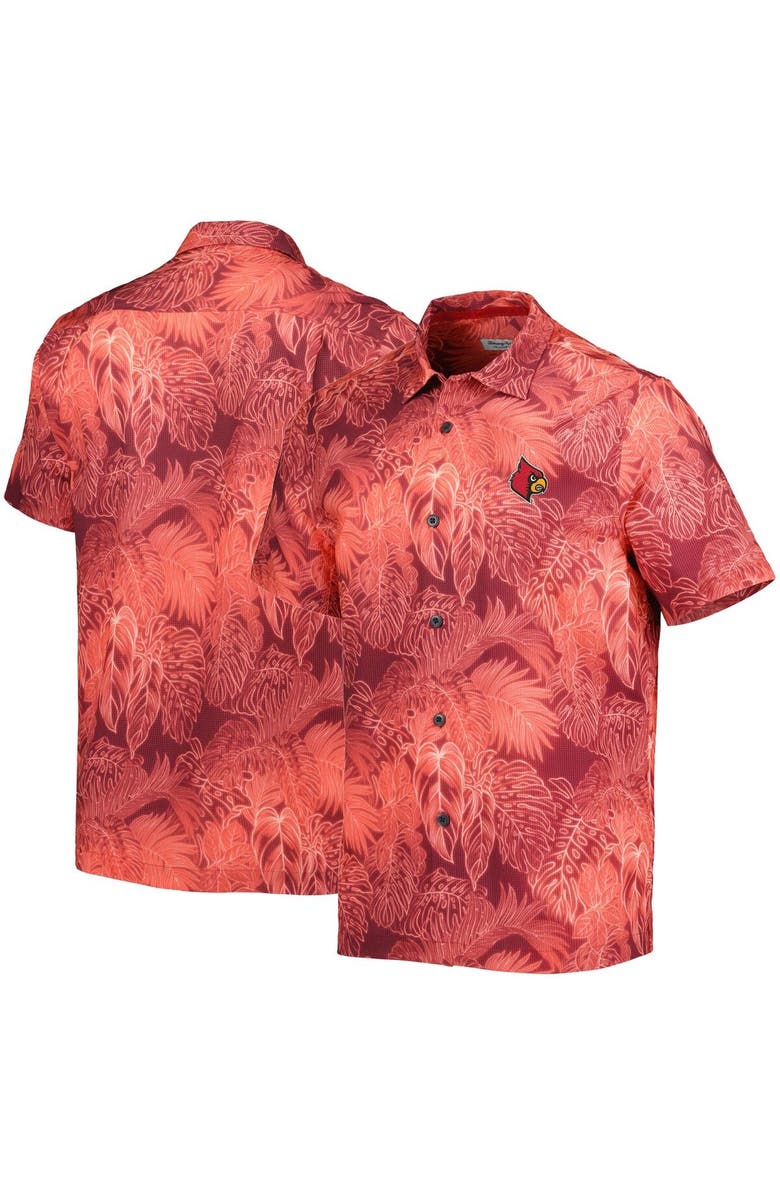 Tommy Bahama Men's Tommy Bahama Red Louisville Cardinals Bahama Coast Luminescent Frond Camp IslandZone Button-Up Shirt, Main, color, Red