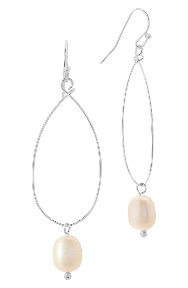 Sterling Forever Genuine Pearl Teardrop Earrings, Alternate, color, Silver