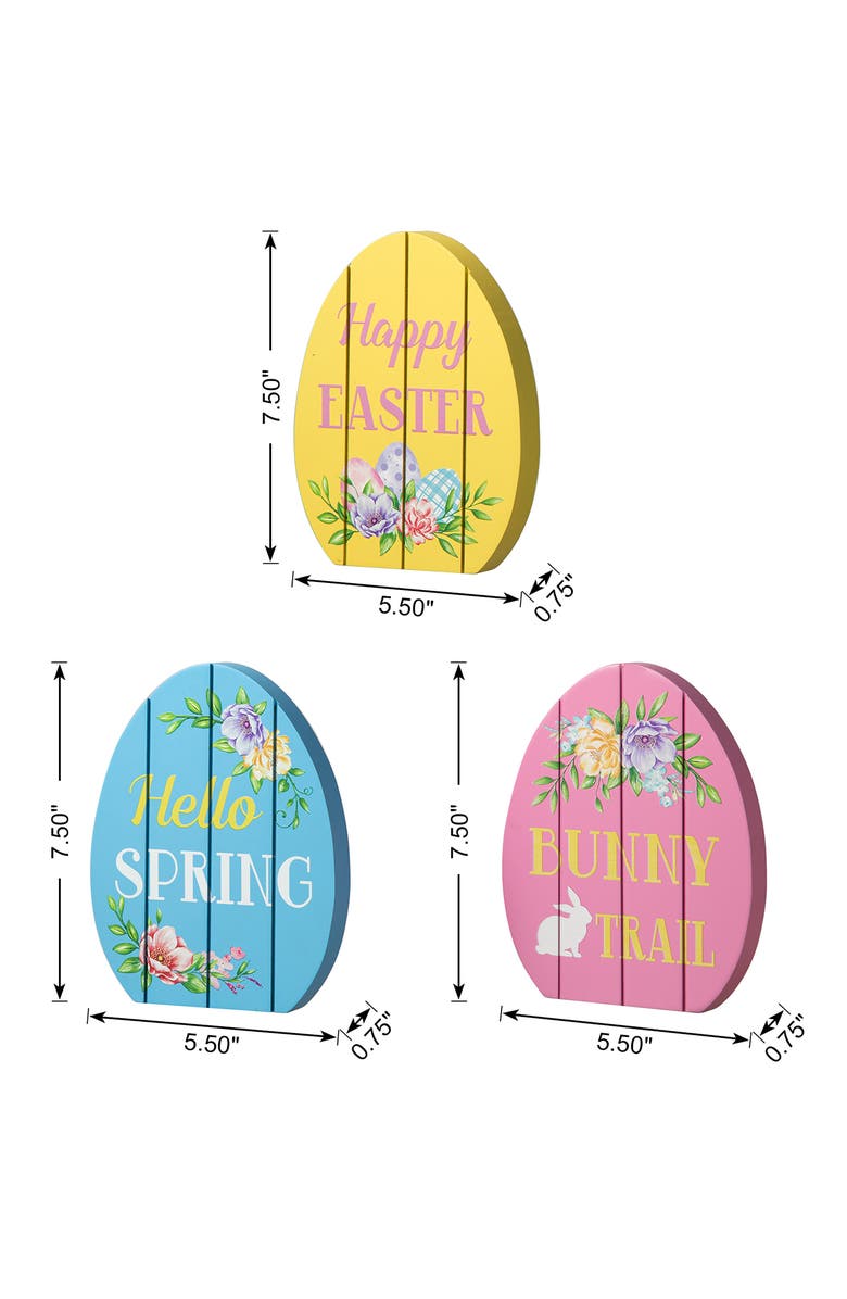 Glitzhome Set of 3 Easter Wooden Easter Egg Table Decor, Alternate, color, Blue
