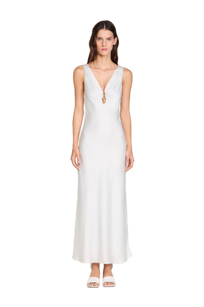 Jewel satin-effect maxi dress, Main, color, White