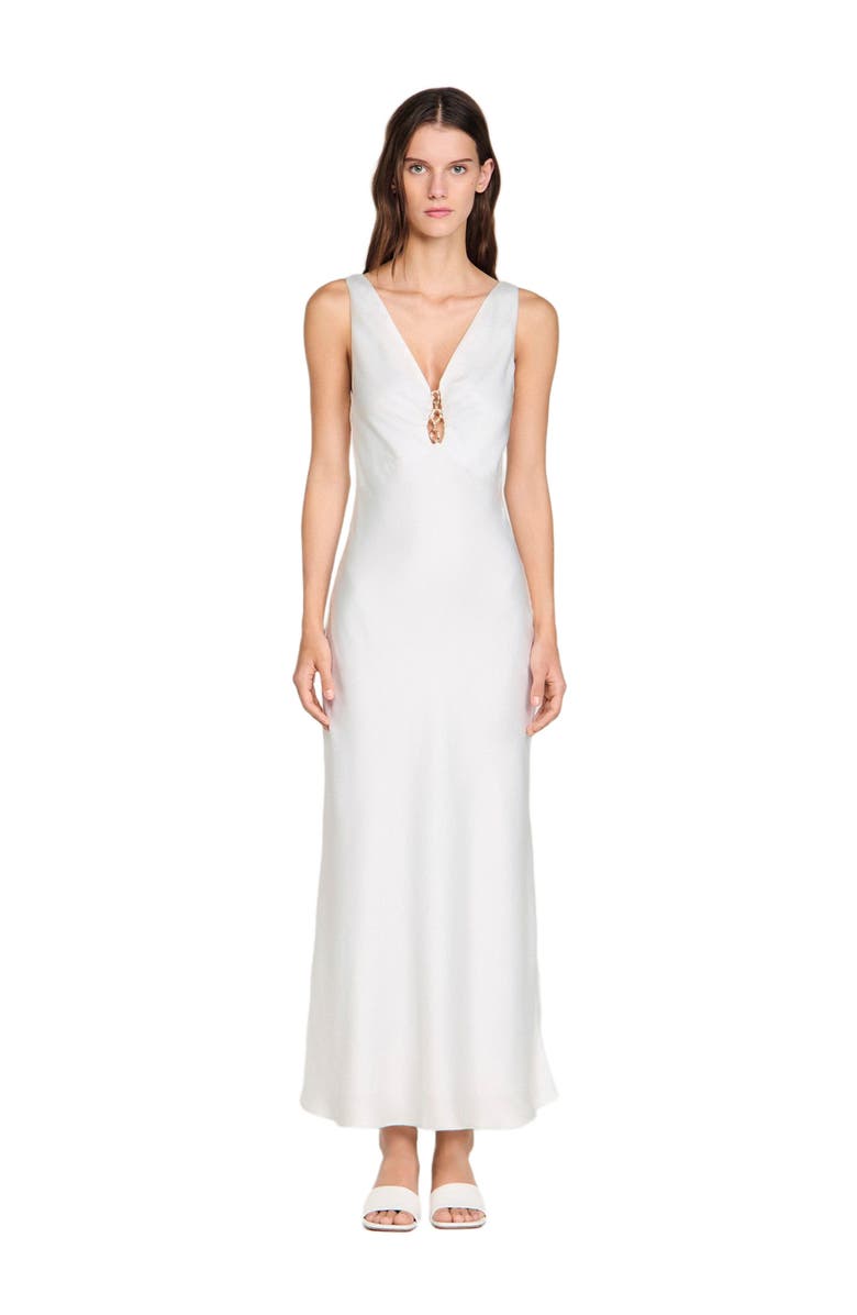 SANDRO Jewel satin-effect maxi dress, Main, color, White