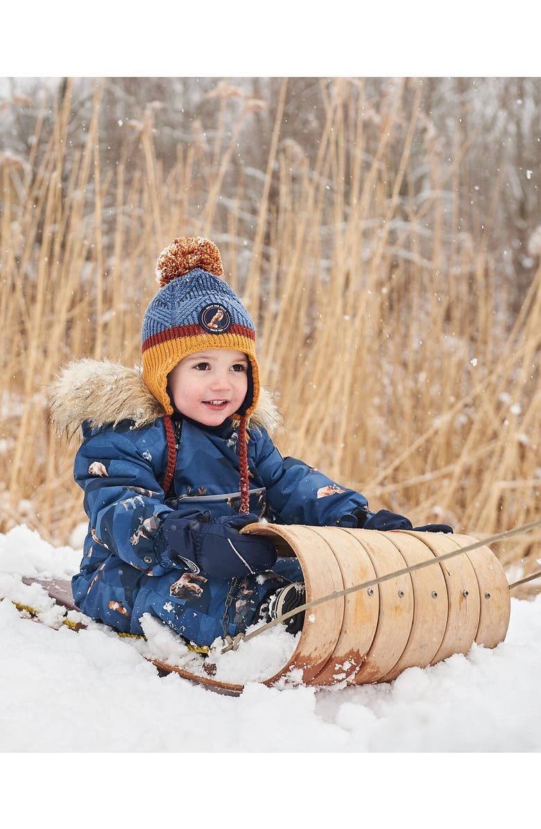 Deux par Deux Baby Boy's One Piece Baby Snowsuit Navy Printed Mountains Animals Designed For Car Seat, Alternate, color, 