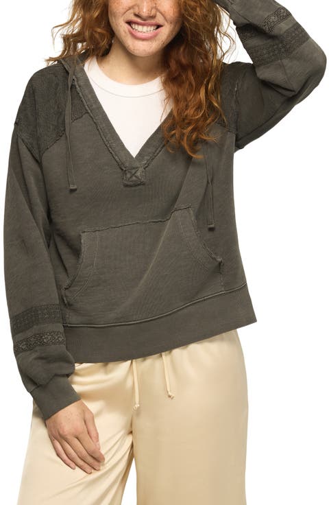 Lace Trim Mix Fleece Hoodie