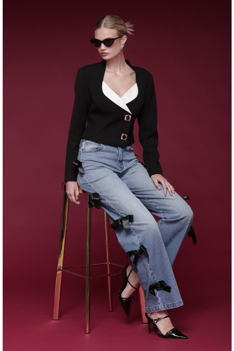 Contrast Lapel Crop Jacket, Alternate, color, BLACK AND WHITE