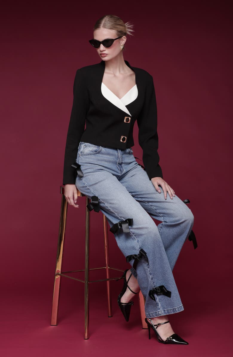 Avec Les Filles Contrast Lapel Crop Jacket, Alternate, color, Black And White