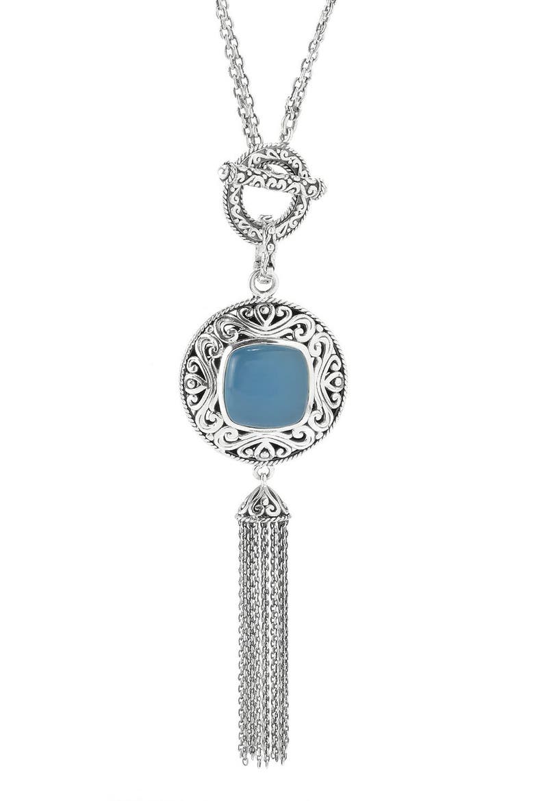Sterling Silver & Semiprecious Stone Tassel Necklace, Alternate, color, BLUE