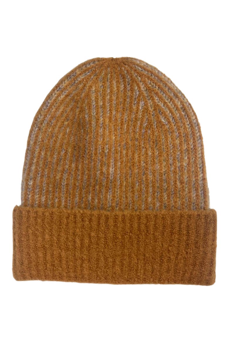 Rib Knit Cuff Beanie, Main, color, BROWN