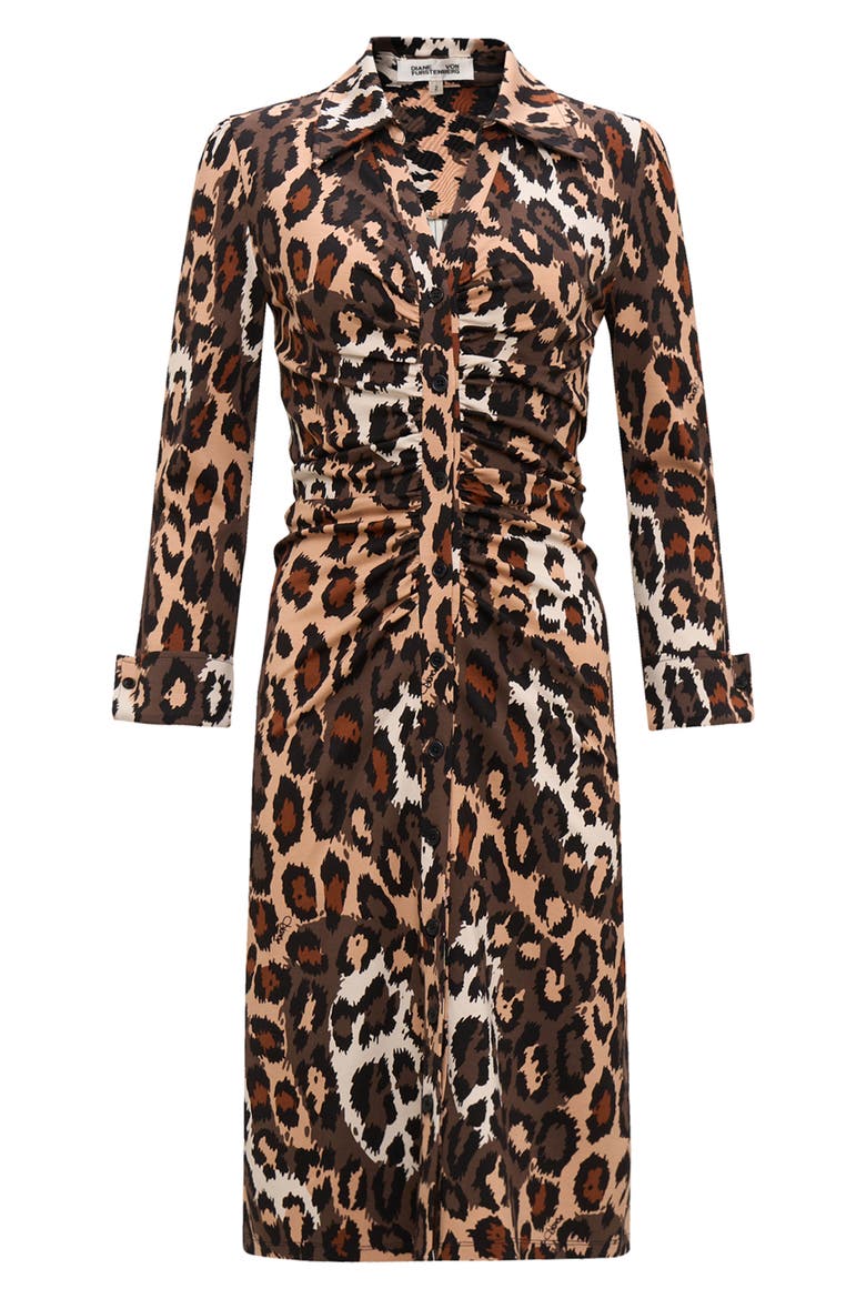 Sheska Animal Print Ruched Shirtdress, Alternate, color, JUNGLE CAT SM