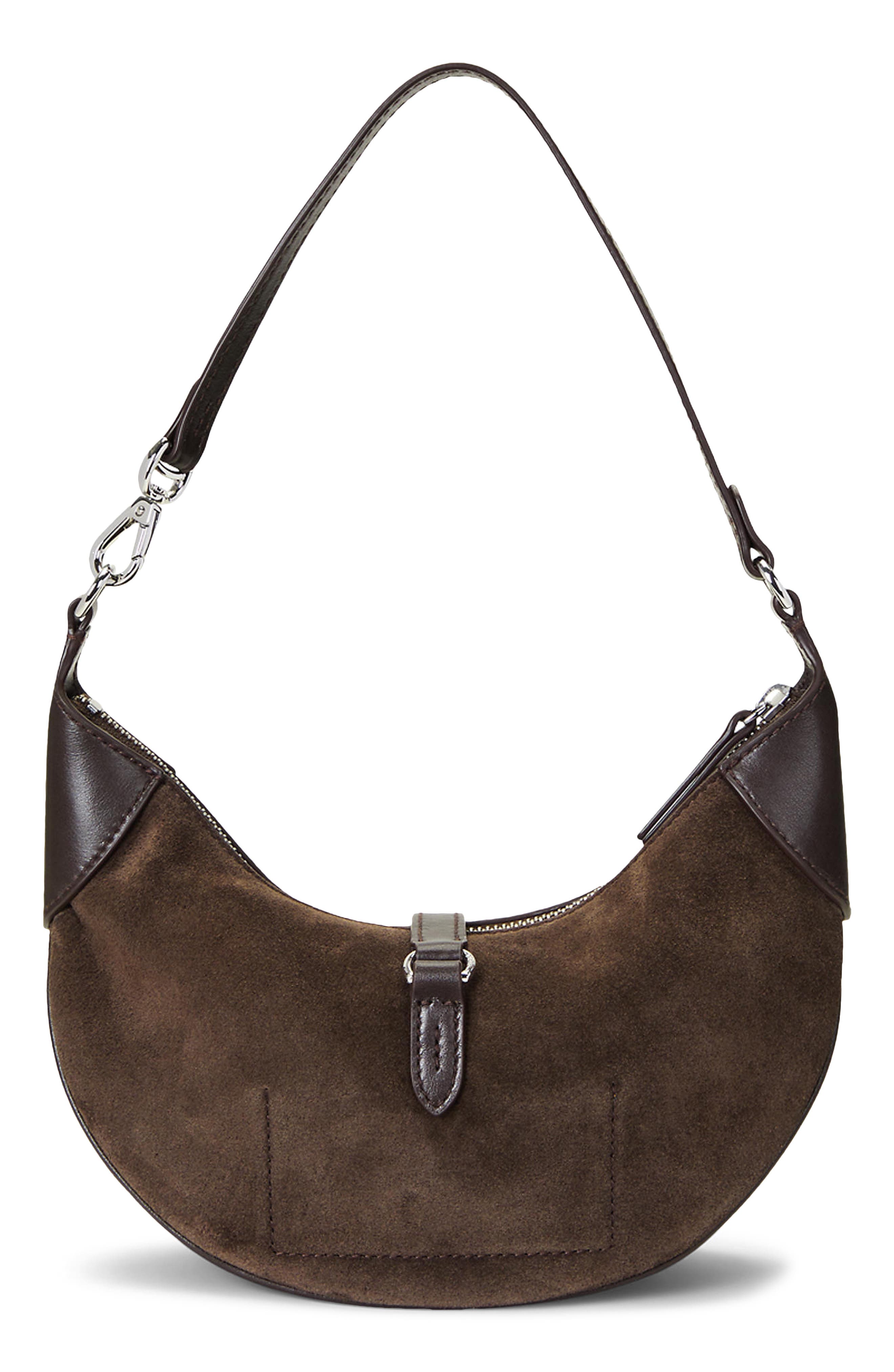 Polo ID Mini Suede & Leather Shoulder Bag, Alternate, color, BROWN