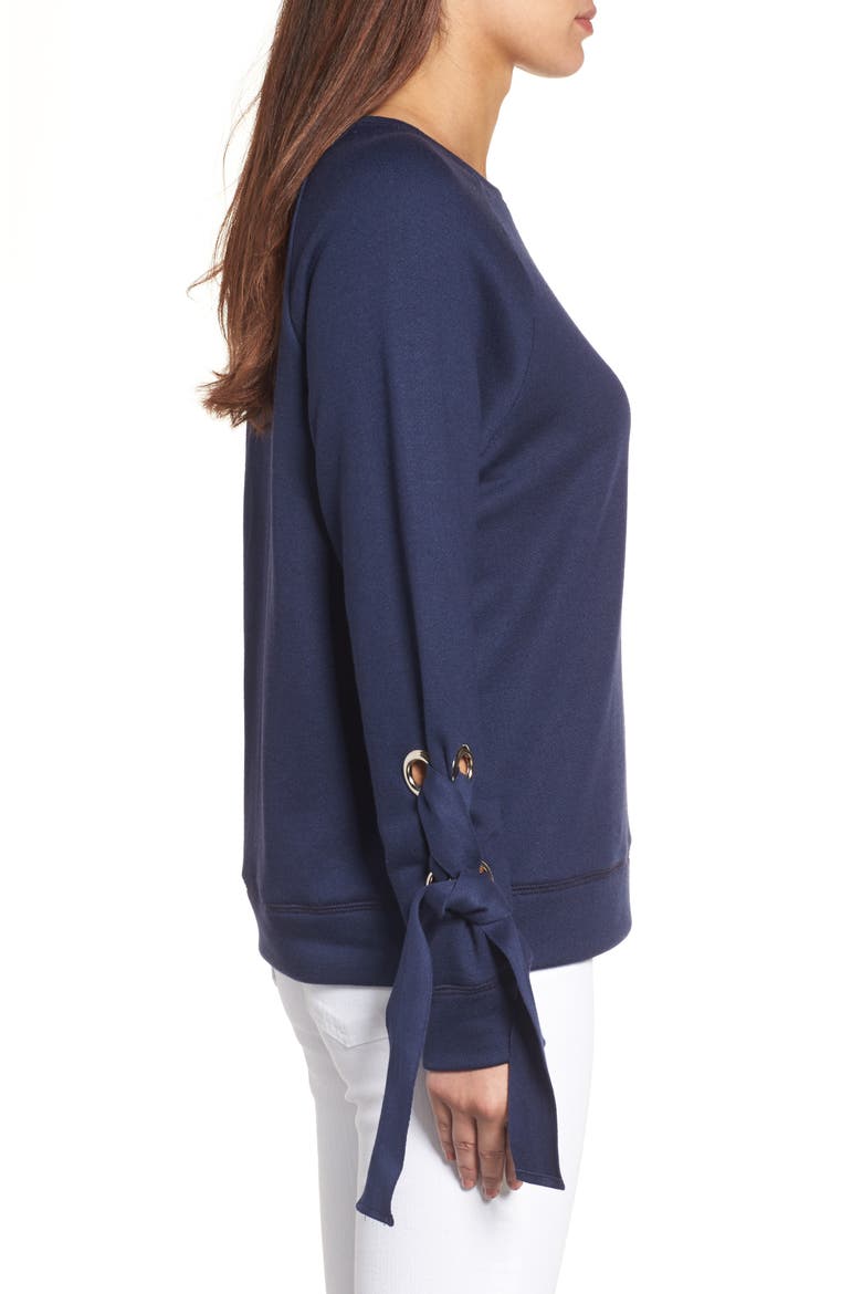 Tie Sleeve Sweatshirt, Alternate, color, NAVY