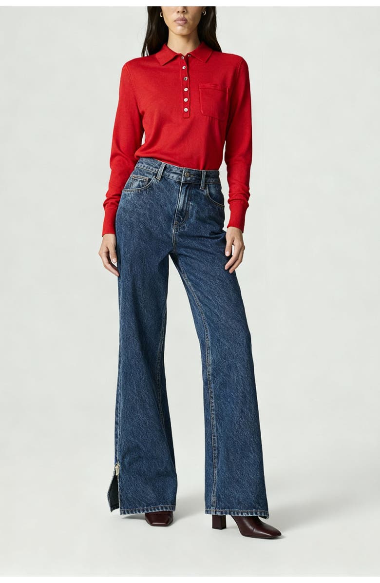 Nocturne Relaxed Polo Knit Sweater, Alternate, color, Red