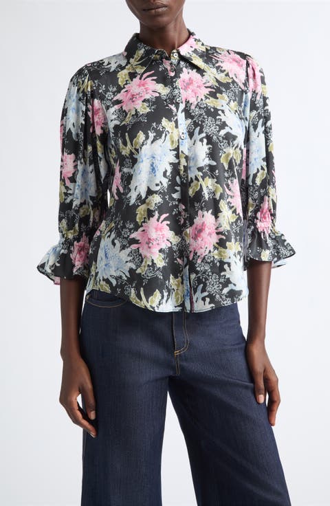 Fiona Ikat Dahlia Three-Quarter Sleeve Shirt