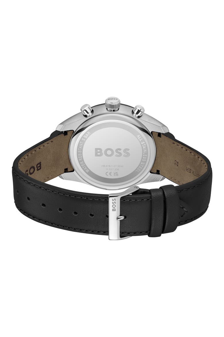 Grand Prix Leather Strap Watch, 44.5mm, Alternate, color, BLACK DIAL