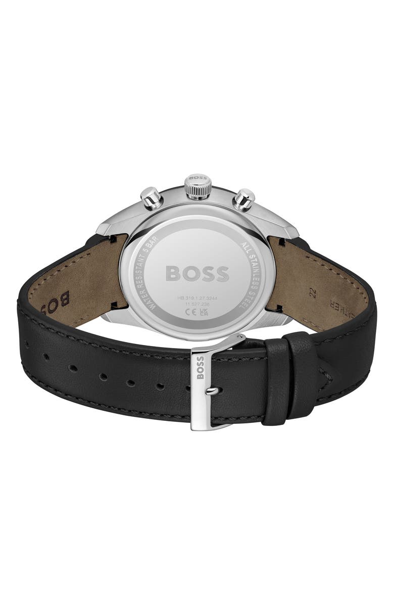 BOSS Grand Prix Leather Strap Watch, 44.5mm, Alternate, color, Black