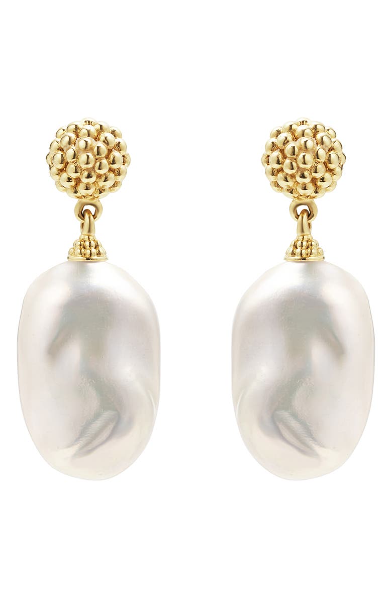 LAGOS Luna Freshwater Pearl Drop Earrings, Alternate, color, Gold