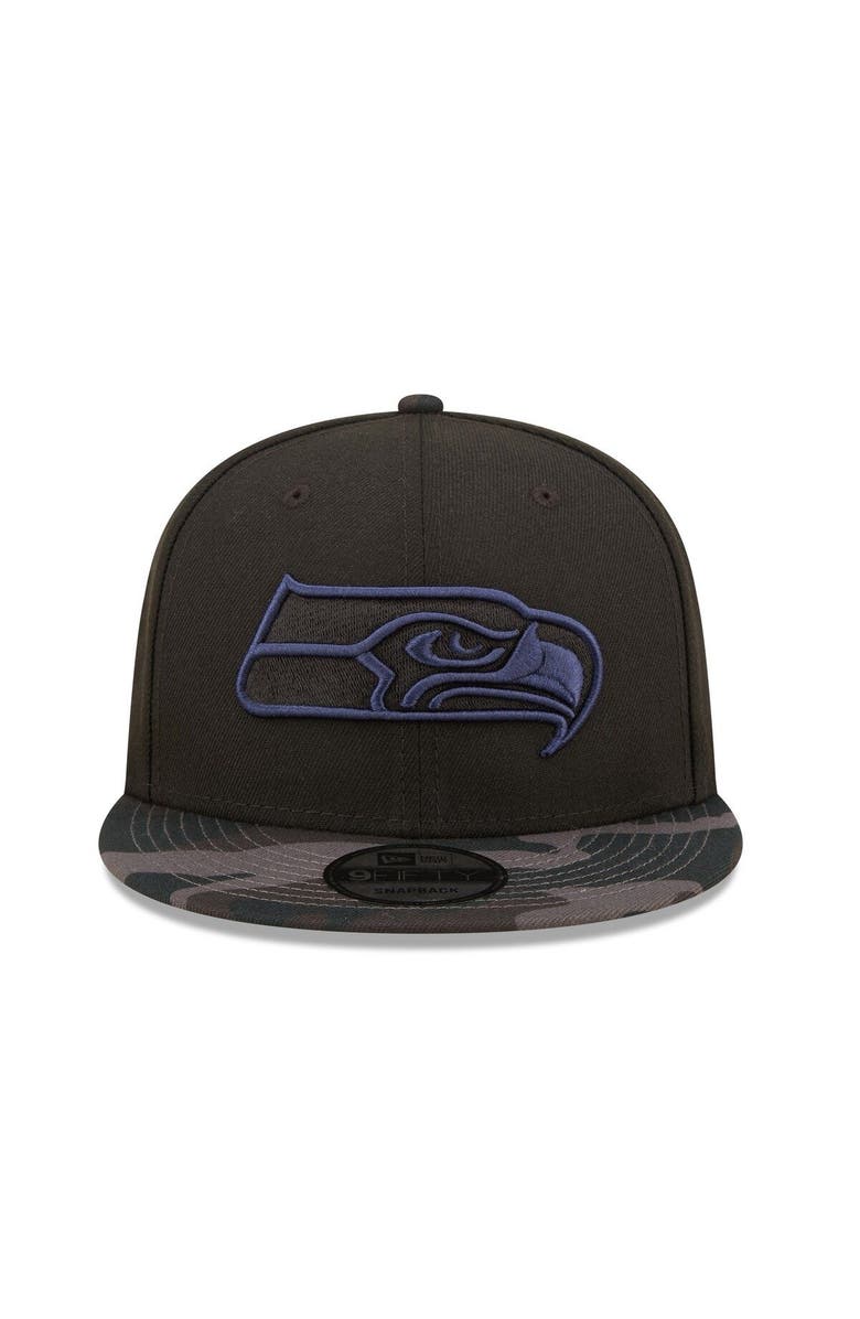New Era Men's New Era Black Seattle Seahawks Camo Vizor 9FIFTY Snapback Hat, Alternate, color, 