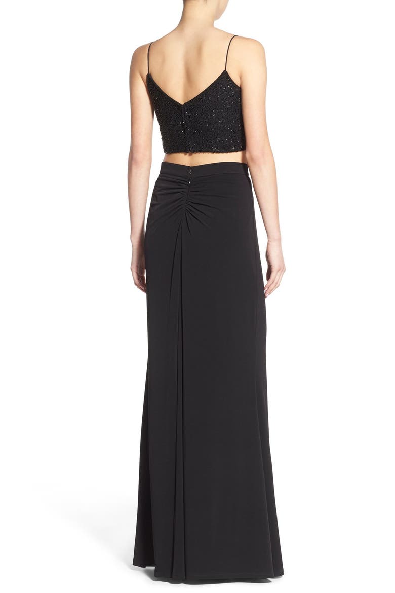 Two-Piece Sequin Jersey Gown, Alternate, color, BLACK