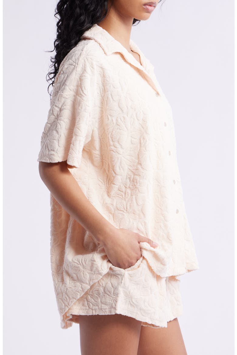 Las Dalias Short Sleeve Terry Button-Up Shirt, Alternate, color, LILY