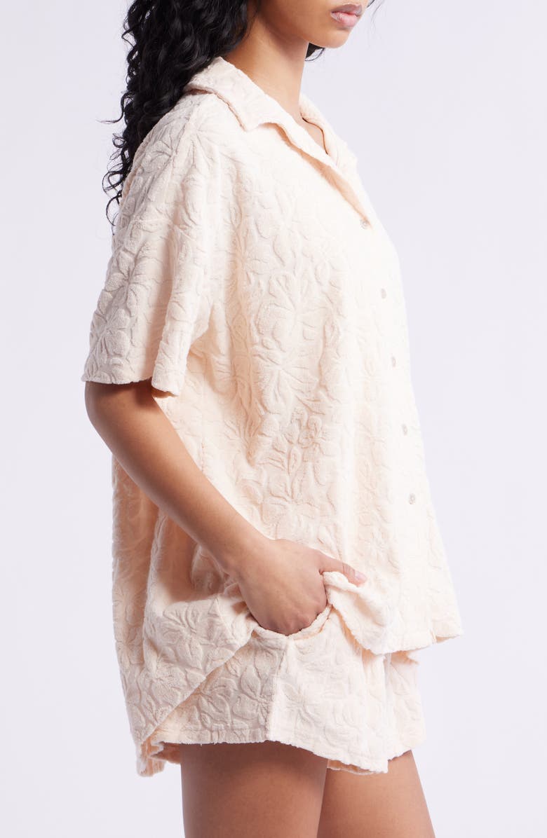 Rip Curl Las Dalias Short Sleeve Terry Button-Up Shirt, Alternate, color, Lily