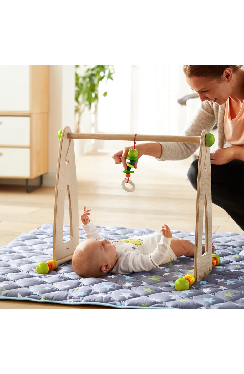 HABA Color Fun Play Gym - Wooden Activity Center with Adjustable Height, Sliding Discs and Dangling Frog, Alternate, color, 