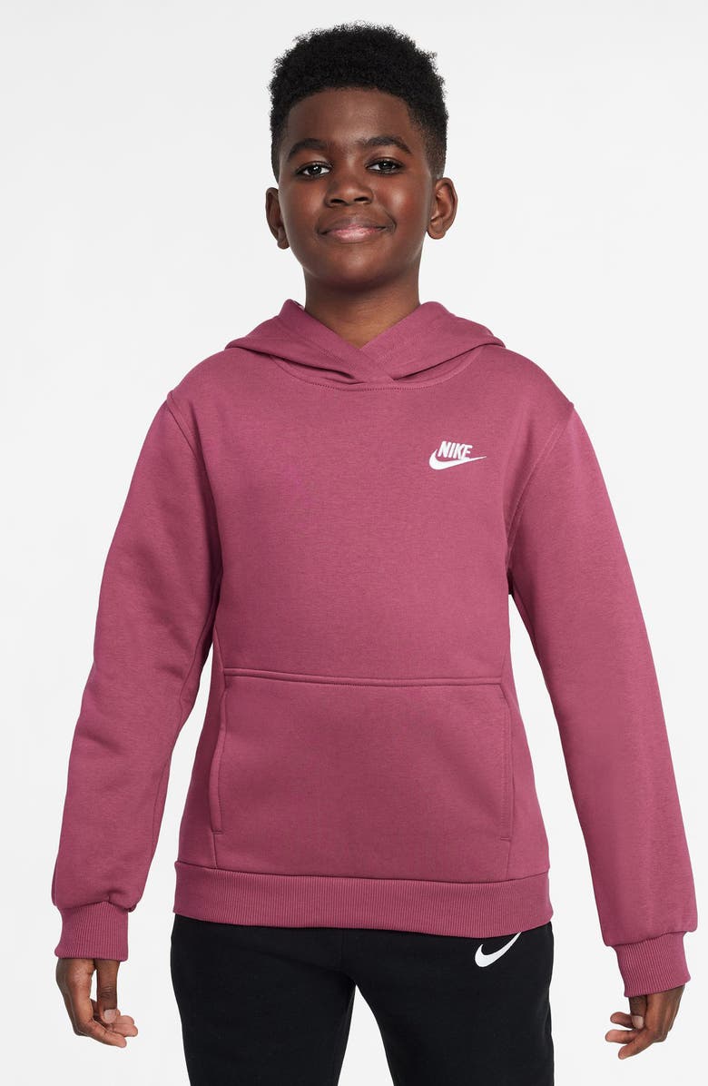 Nike Kids' Club Fleece Hoodie, Main, color, Sweet Beet/ White