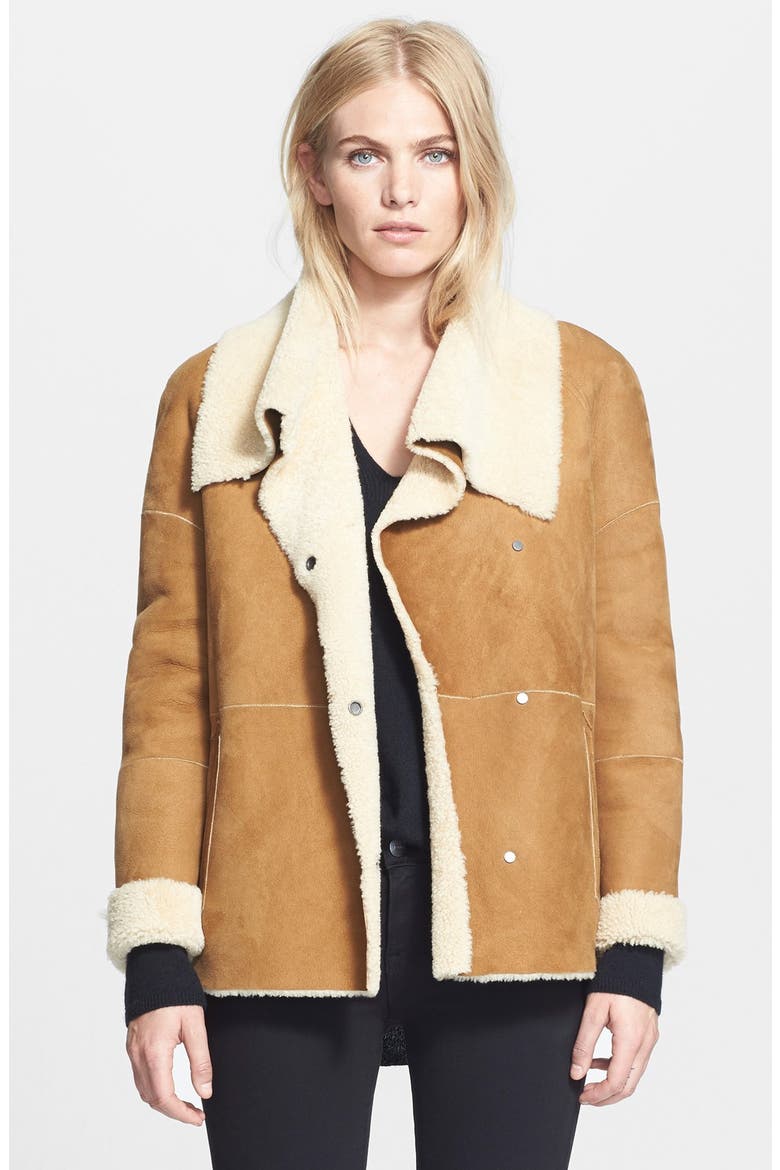 Bi-Tone Genuine Shearling Jacket, Alternate, color, CAMEL/ CAMEL