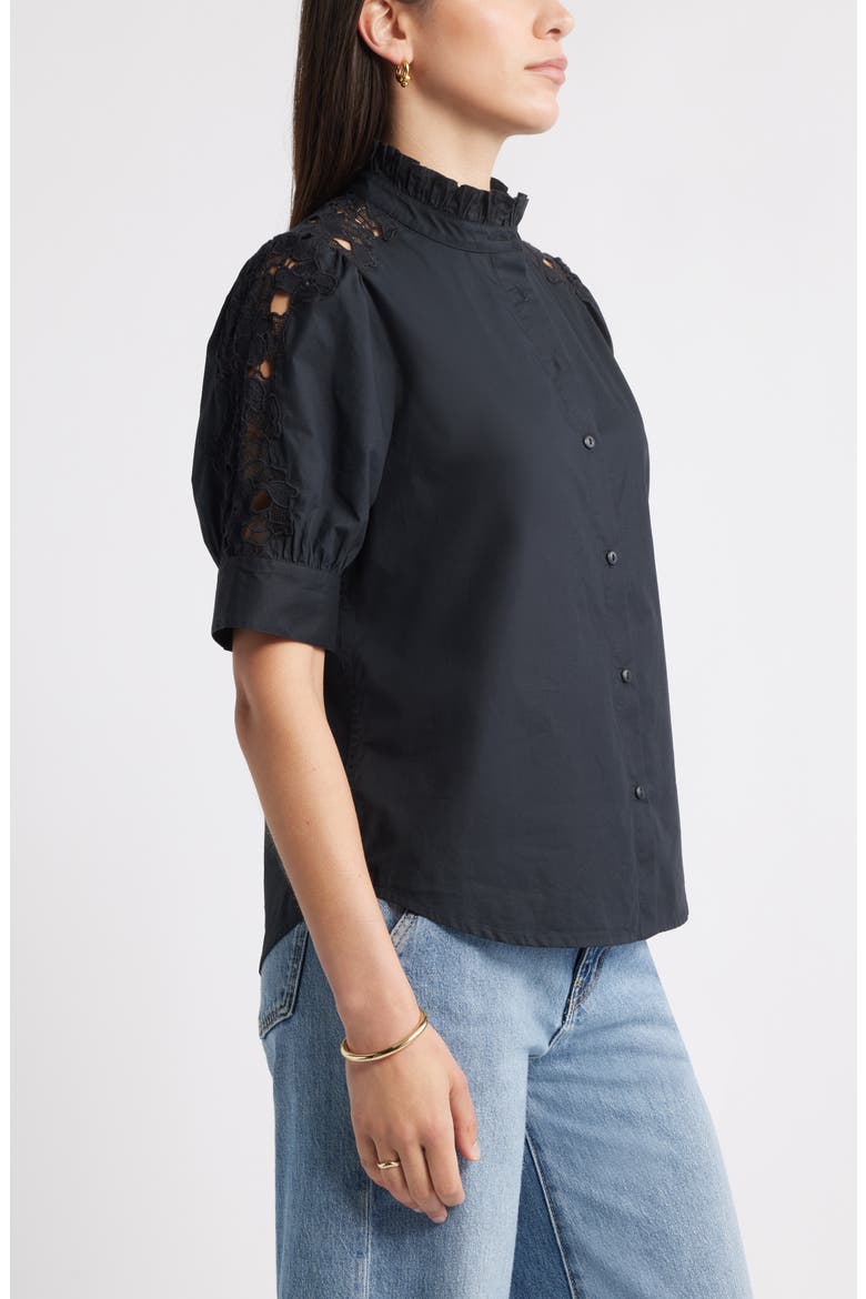 Ruffle Lace Appliqué Cotton Top, Alternate, color, BLACK