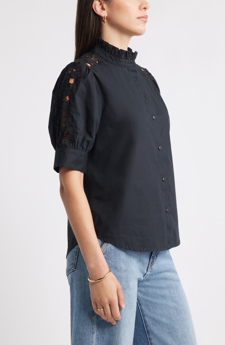 Caslon<sup>®</sup> Ruffle Lace Appliqué Cotton Top, Alternate, color, Black