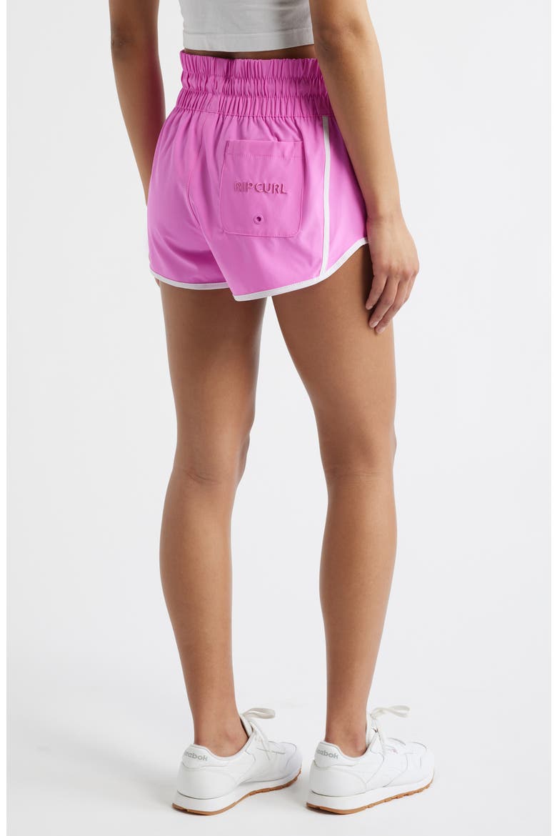Smocked High Waist Drawstring Shorts, Alternate, color, SUPER PINK