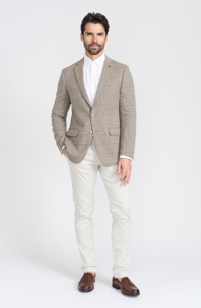 CRICKETEER Tan Windowpane Check Wool Blend Blazer, Alternate, color, Tan