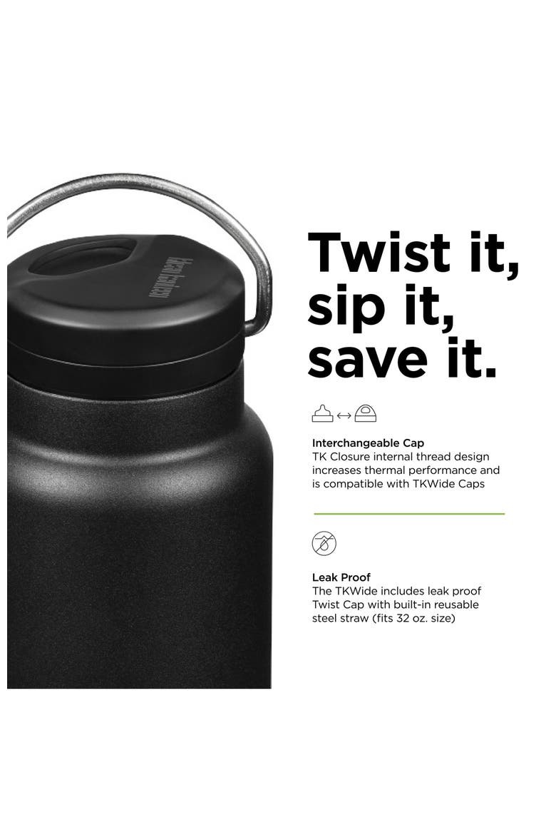 TKWide Insulated Water Bottle with Twist Cap - Reusable Travel Water Bottle with Stainless Steel Straw - Perfect for Workouts & Sports - Black, 32 oz, Alternate, color, Black