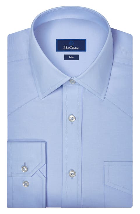 Trim Fit Light Blue Cotton Twill Button-Up Western Shirt