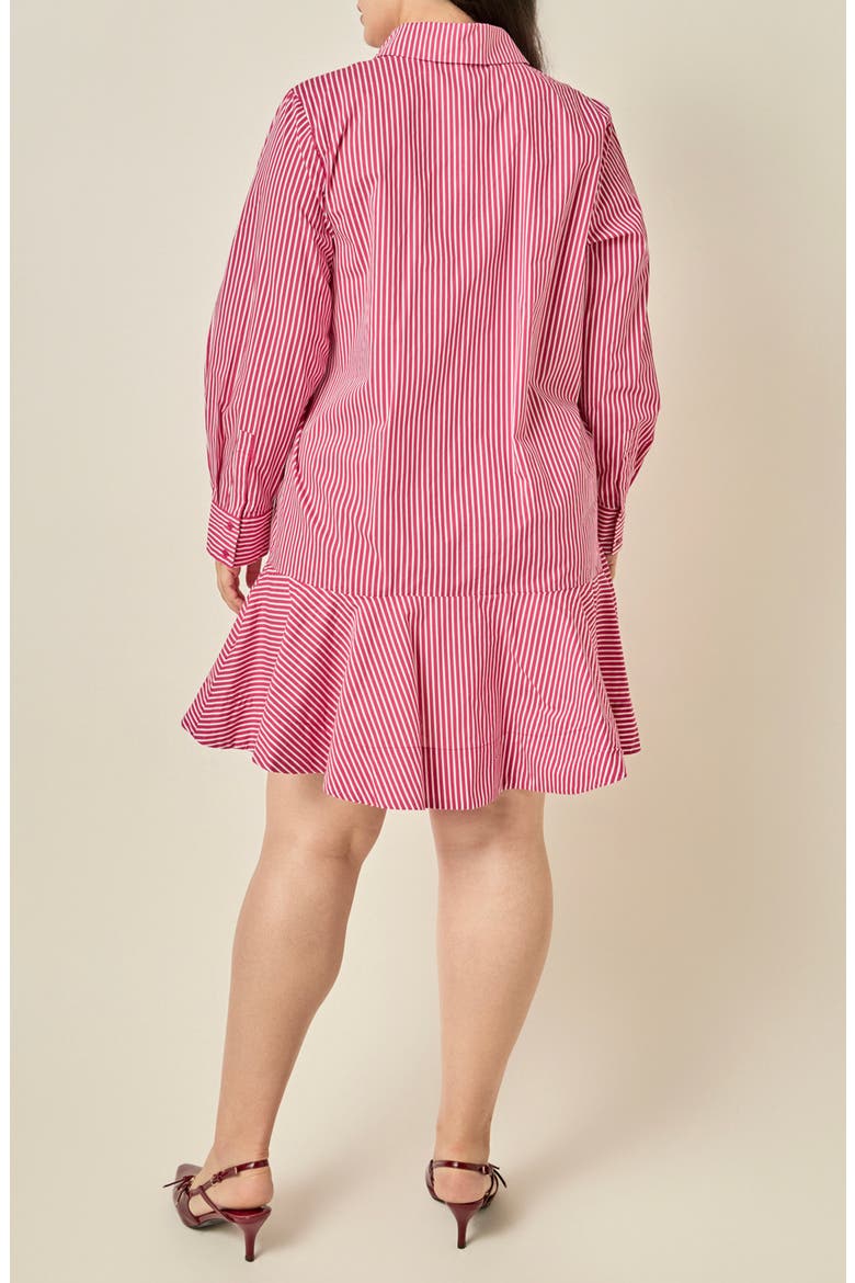 Striped Long Sleeve Flared Skirt Shirtdress, Alternate, color, BURGUNDY
