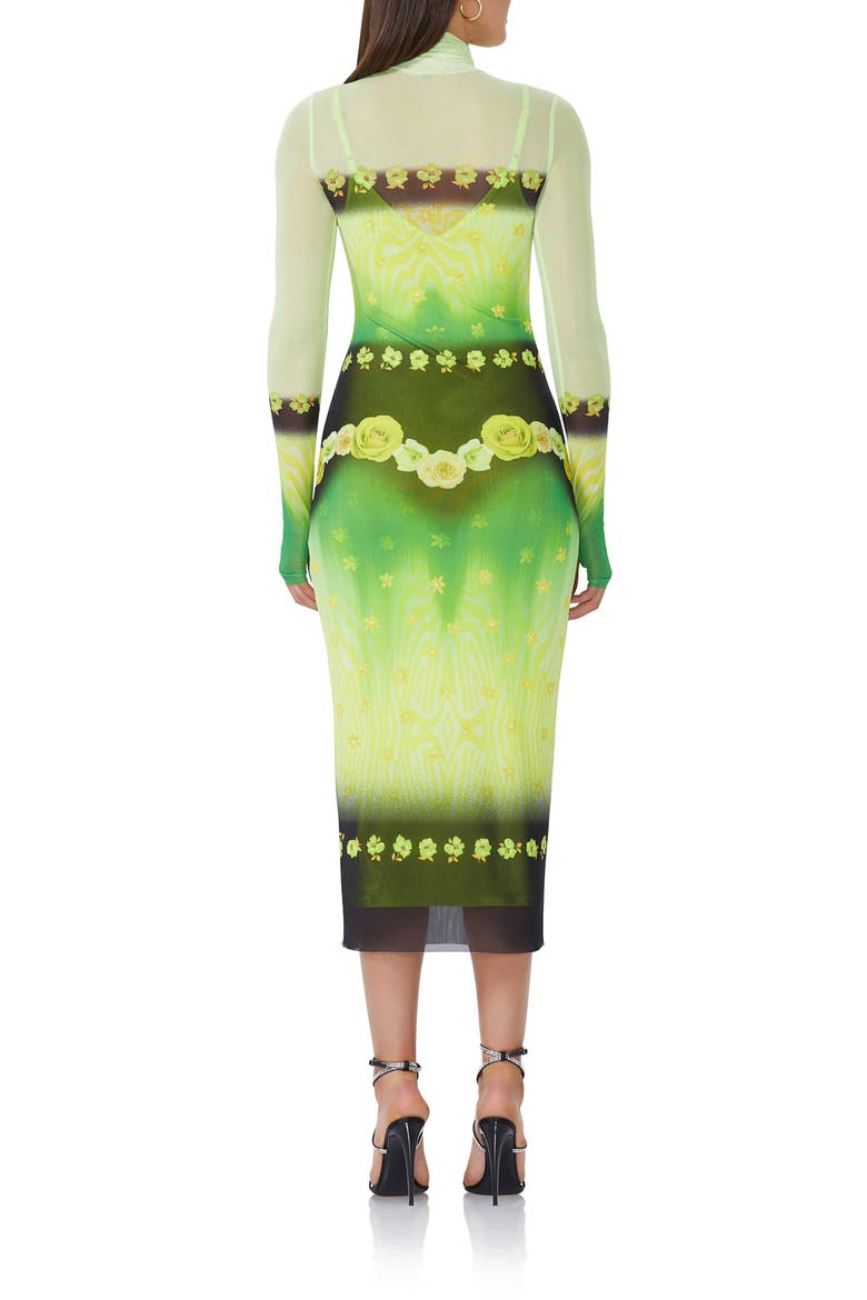 Shailene Long Sleeve Turtleneck Mesh Dress, Alternate, color, LIME FLORAL PLACEMENT