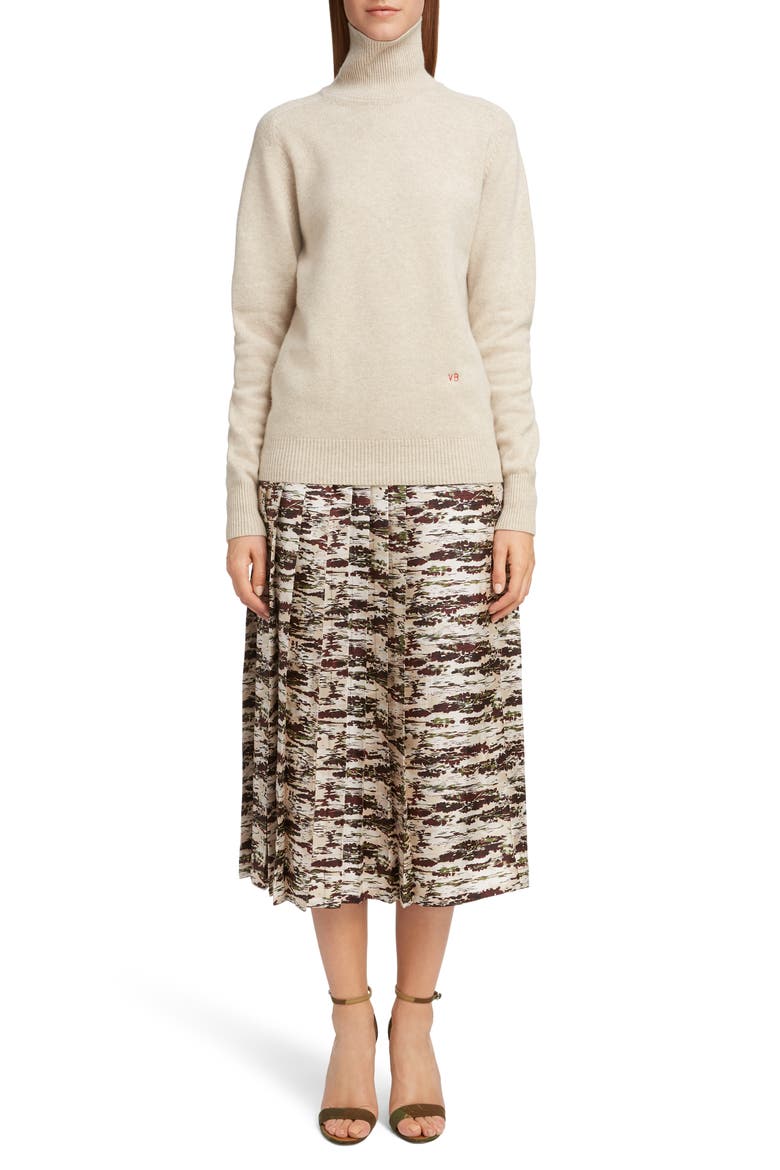 Pleated Silk Midi Skirt, Alternate, color, BORDEAUX-GREEN