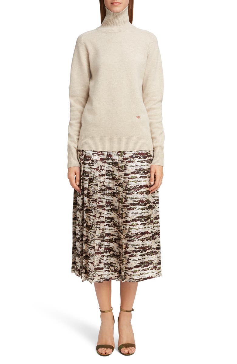 Victoria Beckham Pleated Silk Midi Skirt, Alternate, color, 