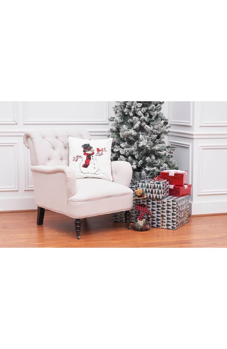 C&F Home Christmas Snowman & Red Cardinal Bird Embroidered Accent Throw Pillow 18" x 18", Alternate, color, White