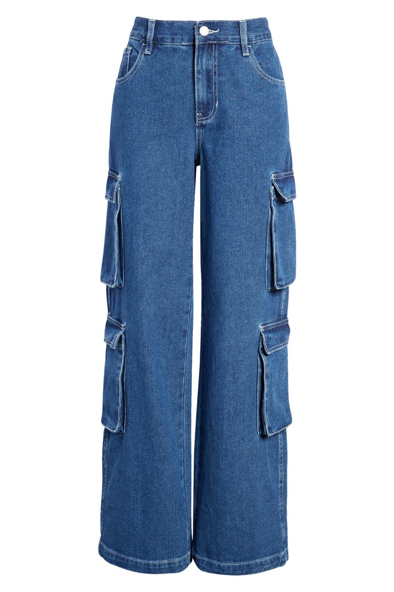 '90s Baggy Nonstretch Cotton Denim Cargo Jeans, Alternate, color, JAMIE BLUE