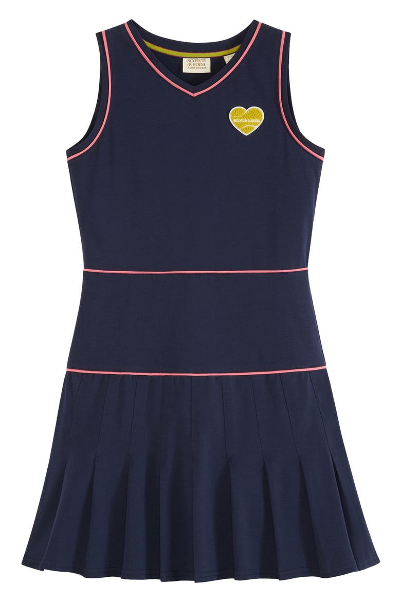 Kids' Tennis Appliqué Sleeveless Cotton Jersey Dress, Main, color, MARITIME BLUE