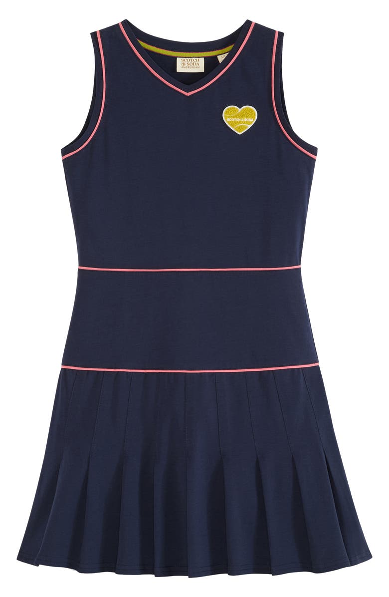 Scotch & Soda Kids' Tennis Appliqué Sleeveless Cotton Jersey Dress, Main, color, Maritime Blue