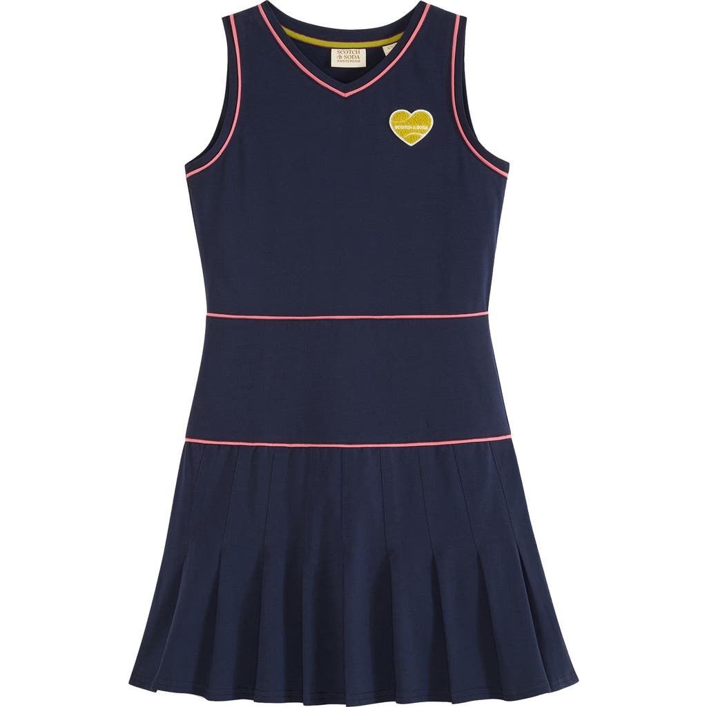 Scotch & Soda Kids' Tennis Appliqué Sleeveless Cotton Jersey Dress In Maritime Blue