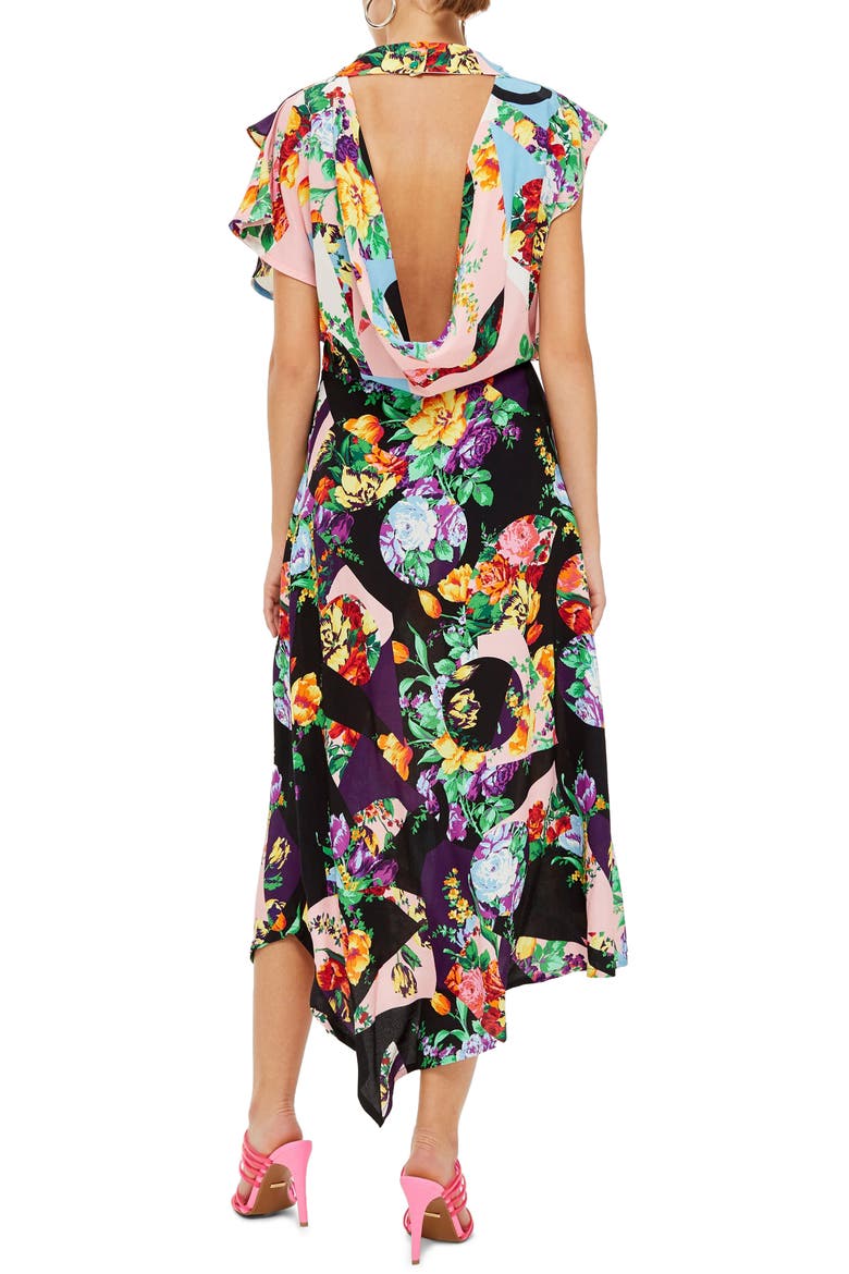 Cowl Back Midi Dress, Alternate, color, PINK MULTI